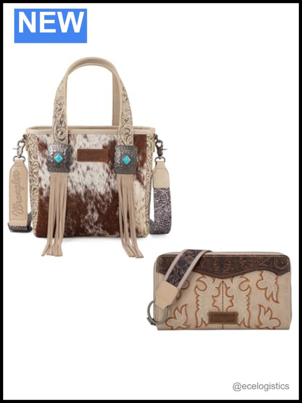 Genuine Hair-On Cowhide Western Tote Bag with Wristlet Wallet Set